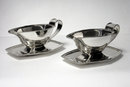 Pair Art Deco English Silver Sauceboats and stands, 1937 by S&W