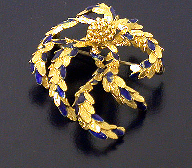 18K Gold and blue enamel Brooch