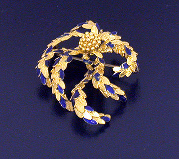 18K Gold and blue enamel Brooch