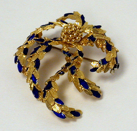 18K Gold and blue enamel Brooch