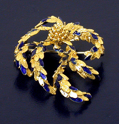 18K Gold and blue enamel Brooch