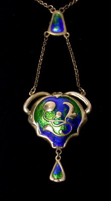 Charles Horner Arts and Crafts Enamel Pendant Necklace.