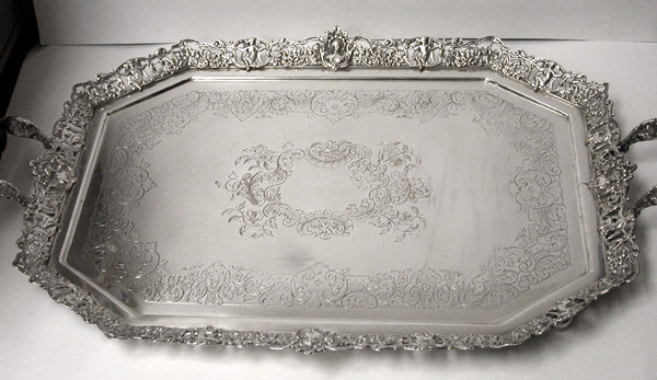 Barker Ellis Silver Plate and rosewood handled Tray, England C.1920.