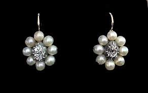 Antique Diamond Pearl Earrings, England C.1840