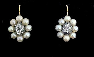 Antique Diamond Pearl Earrings, England C.1840
