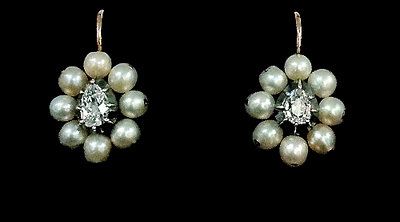 Antique Diamond Pearl Earrings, England C.1840
