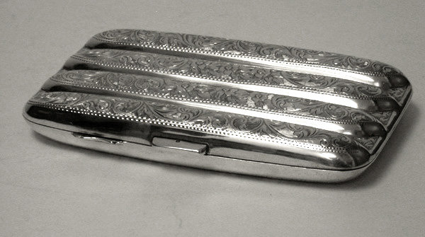English Silver Cigar Case, Birmingham 1918 by J. Gloster Ltd.