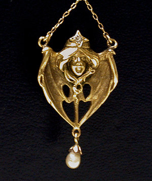 French Art Nouveau 18K, Pearl and Diamond Pendant, Henri-Auguste Solie, Paris C 1900
