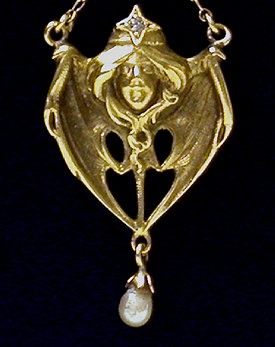 French Art Nouveau 18K, Pearl and Diamond Pendant, Henri-Auguste Solie, Paris C 1900