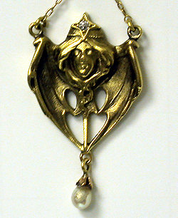 French Art Nouveau 18K, Pearl and Diamond Pendant, Henri-Auguste Solie, Paris C 1900