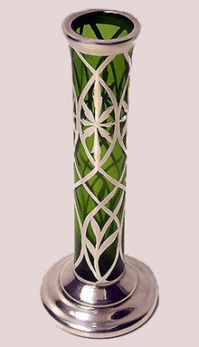 American Art Nouveau Sterling overlay Glass Vase C.1900