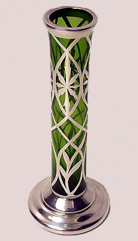 American Art Nouveau Sterling overlay Glass Vase C.1900