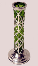 American Art Nouveau Sterling overlay Glass Vase C.1900