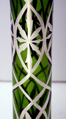 American Art Nouveau Sterling overlay Glass Vase C.1900