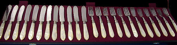 English Mother of Pearl Silver Fish Service,