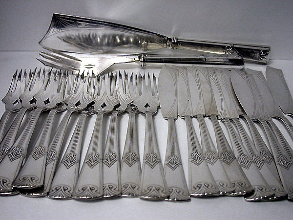 WMF 26 piece Silver Plate Art Nouveau Fish Service.
