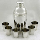 Rare Art Deco Sterling Silver Martini Cocktail Shaker Bar Set, C.1930.