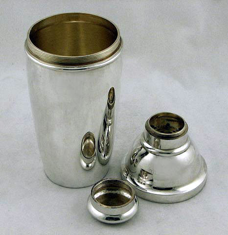 Rare Art Deco Sterling Silver Martini Cocktail Shaker Bar Set, C.1930.
