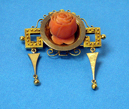 Antique Coral and Gold Brooch Pendant, C.1890