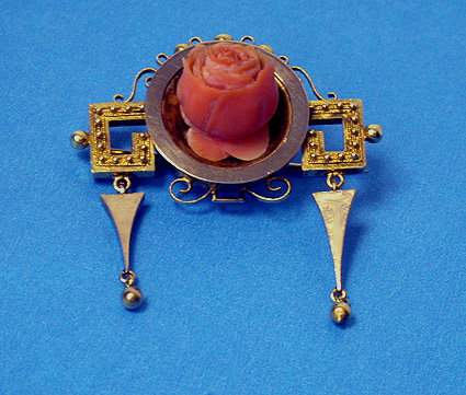Antique Coral and Gold Brooch Pendant, C.1890