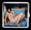 Art Deco English Silver Enamel Nude Cigarette Case, Birmingham 1932 Wm Neale & Sons