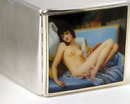 Art Deco English Silver Enamel Nude Cigarette Case, Birmingham 1932 Wm Neale & Sons
