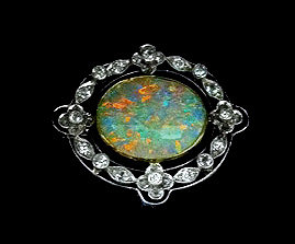 Murrle Bennett Edwardian Platinum 18K Opal Diamond Brooch, C.1910
