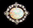 Murrle Bennett Edwardian Platinum 18K Opal Diamond Brooch, C.1910