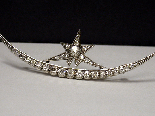 Antique Diamond Crescent Brooch , English C.1880