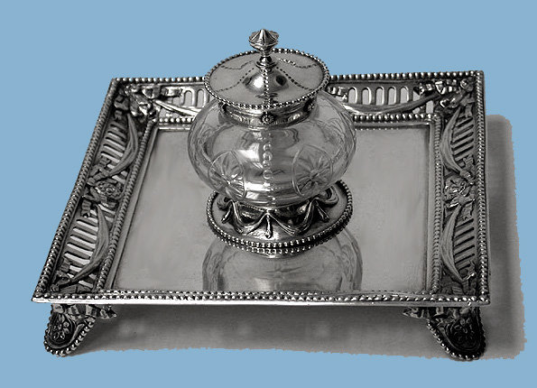 Antique Silver Inkstand, London 1906 by Garrard & Co