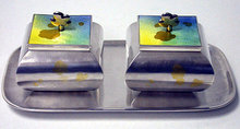 Rare Japanese Sterling Enamel Wasabi Ginger Condiments Cruet set