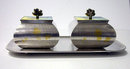 Rare Japanese Sterling Enamel Wasabi Ginger Condiments Cruet set