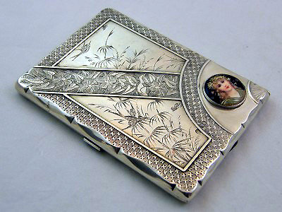 Aesthetic Silver enamel card case, Birmingham 1880, Elkington.