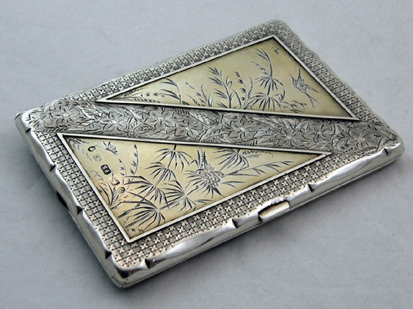 Aesthetic Silver enamel card case, Birmingham 1880, Elkington.