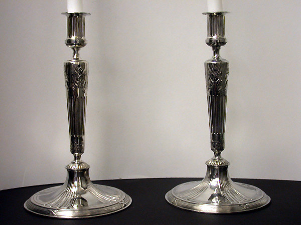 Pair of silvered metal Candlesticks, Germany C.1900 by Orivit.