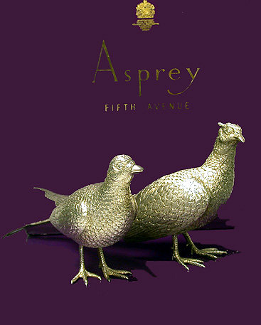 Pair of Asprey & Co heavy Silver Table Pheasants, London 1989.