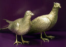 Pair of Asprey & Co heavy Silver Table Pheasants, London 1989.