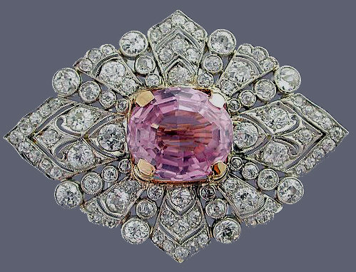 Art Deco Platinum Diamond and Kunzite Brooch 1925