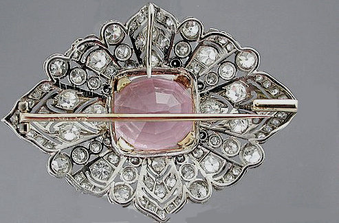 Art Deco Platinum Diamond and Kunzite Brooch 1925