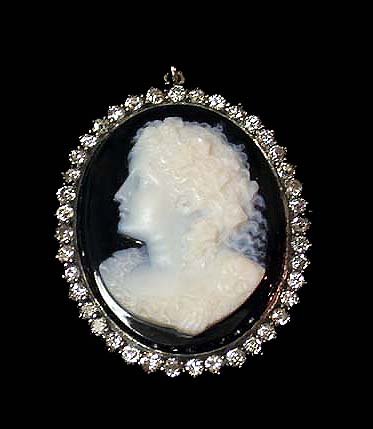 Antique Cameo Diamond Brooch Pendant , C.1920
