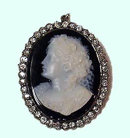 Antique Cameo Diamond Brooch Pendant , C.1920