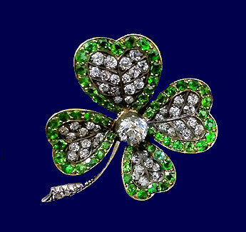 Antique Demantoid and Diamond clover Brooch , England C.1880