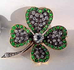 Antique Demantoid and Diamond clover Brooch , England C.1880