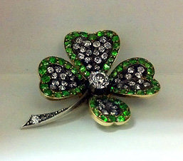 Antique Demantoid and Diamond clover Brooch , England C.1880