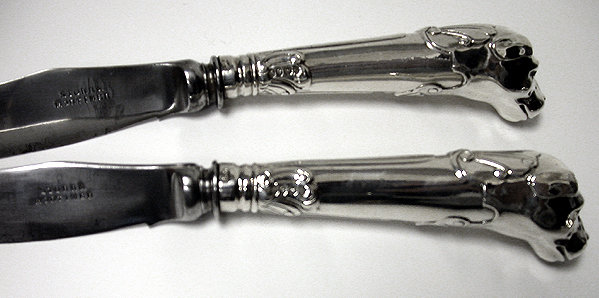 Rare set of 5 silver dog handled Knives, London 1839 by Storr & Mortimer.