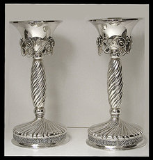 Pair of large Jensen Danish style Sterling Silver Candlesticks, C.1960