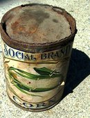 SOCIAL BRAND CORN FOOD CAN TIN-PRETTY LADY IMAGE