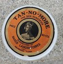 TAN-NO-MORE MILK GLASS JAR-PRETTY LADY IMAGE