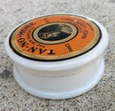 TAN-NO-MORE MILK GLASS JAR-PRETTY LADY IMAGE