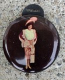 YORK COUNTY FIREMAN'S CONVENTION CELLULOID WATCH FOB-1916; FIREHOUSE & PRETTY LADY IMAGES